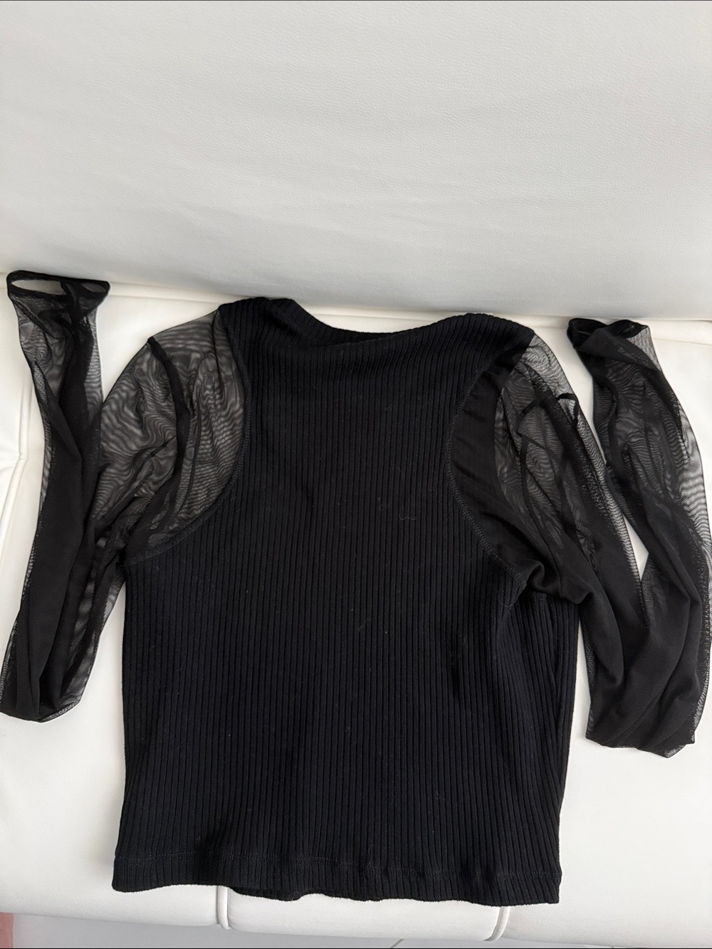 Zara Black Ribbed Top with Sheer Mesh Long Sleeves - Picture 3 of 5